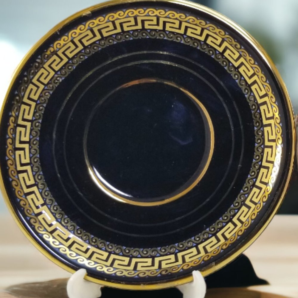 Black & Gold Miniature  Plates Greek Key by Portmeirion 2-Pcs Set 1960s - Picture 9 of 9
